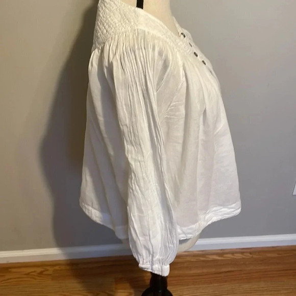 We The Free White Cotton Button Front Cropped Blouse Top XS 3/4 Sleeves - Picture 3 of 9